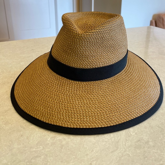 Eric Javits Sun Crest Packable Hybrid Straw Fedora Visor In Natural Black - Picture 3 of 11
